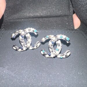 Chanel Silver and Blue Brooch Set